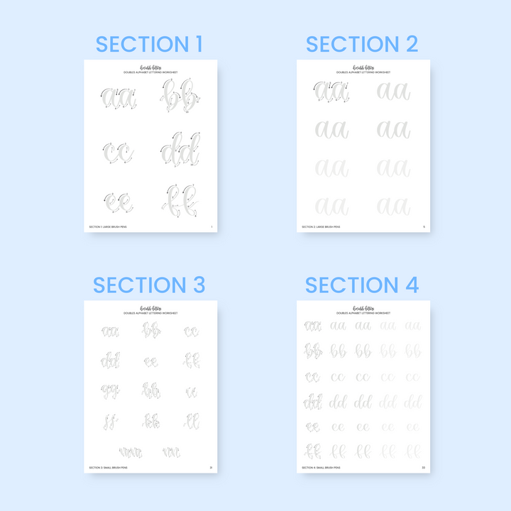 Basic Hand Lettering Double Doubles Alphabet Lettering Worksheet – Shop Lovable Letters