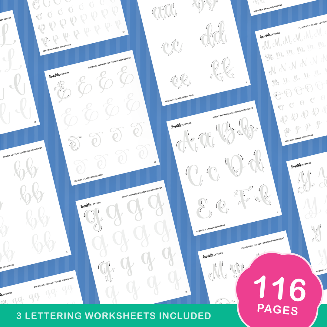 Workseet Lettering Basics Lettering Worksheet Bundle – Shop Lovable Letters