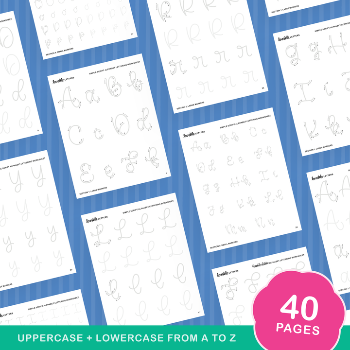 Simple Script Alphabet Lettering Worksheet – Shop Lovable Letters