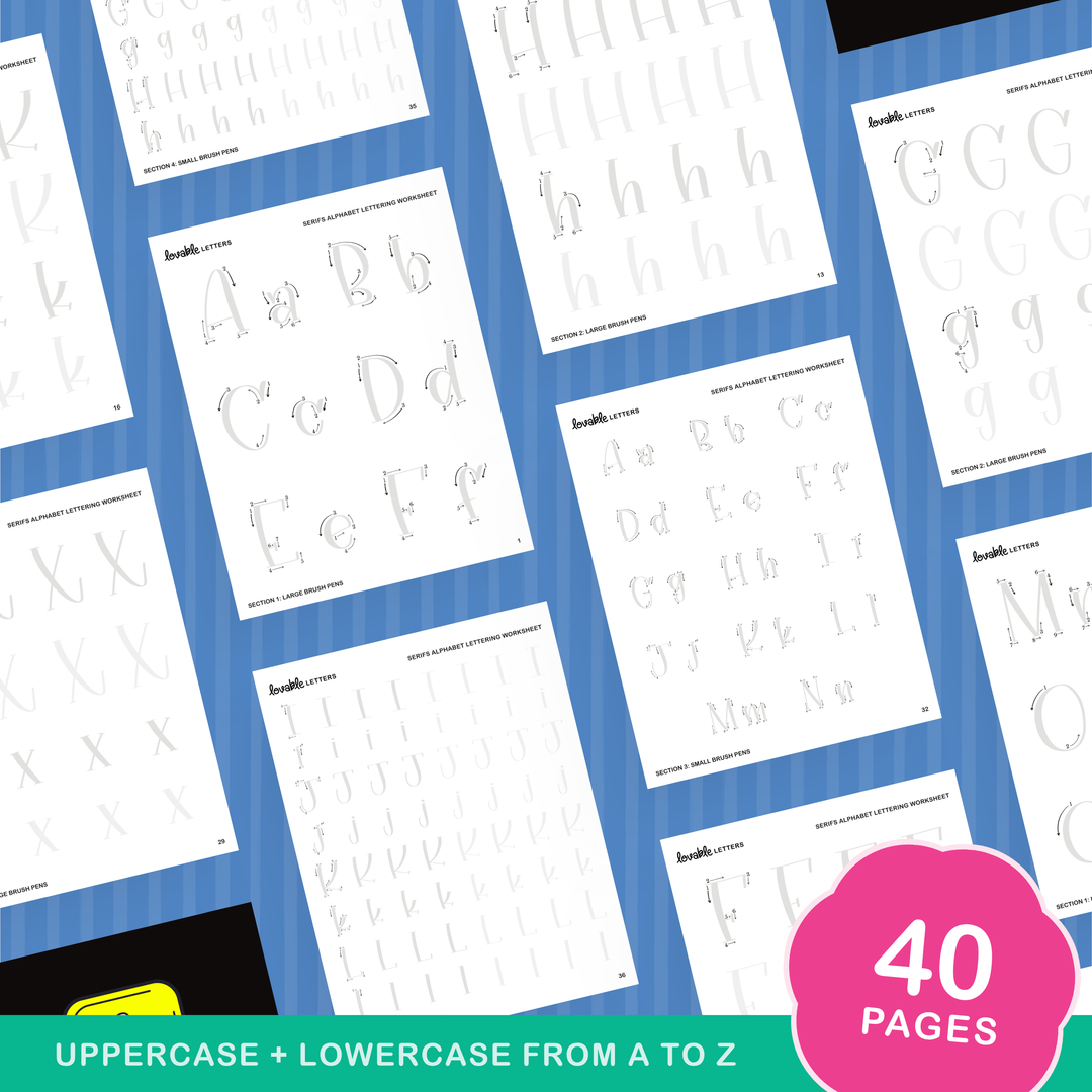 Serifs Alphabet Lettering Worksheet