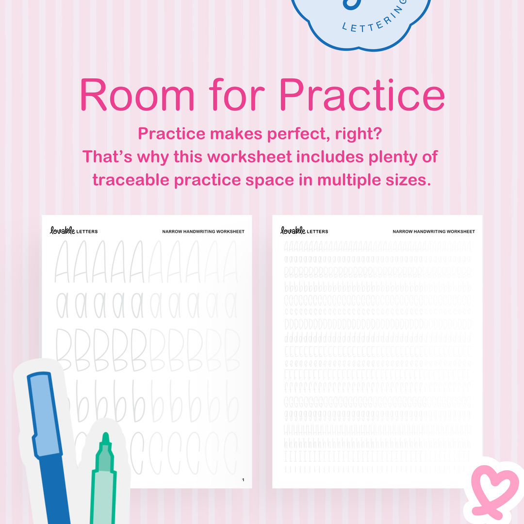 Narrow Handwriting Alphabet Lettering Worksheet