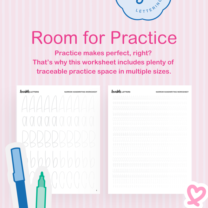Narrow Handwriting Alphabet Lettering Worksheet