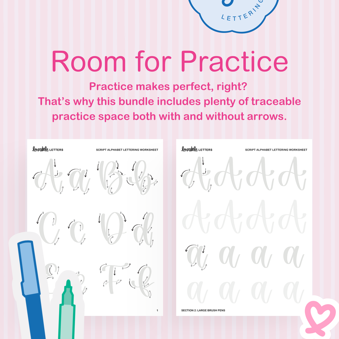 Workseet Lettering Basics Lettering Worksheet Bundle – Shop Lovable Letters