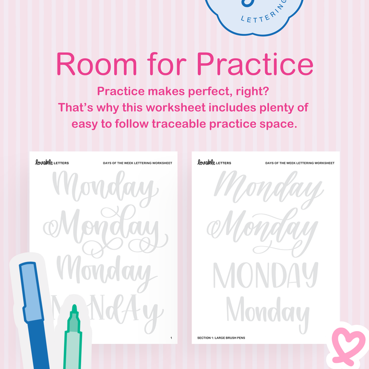 Days of the Week Lettering Worksheet